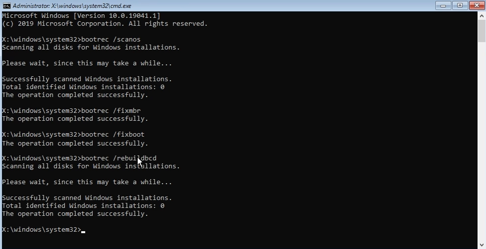 Иллюстрация пересборки BCD в командной строке