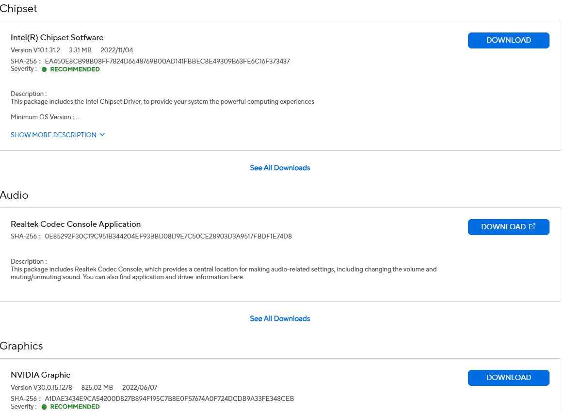 Список драйверов для игрового ноутбука ASUS на сайте поддержки