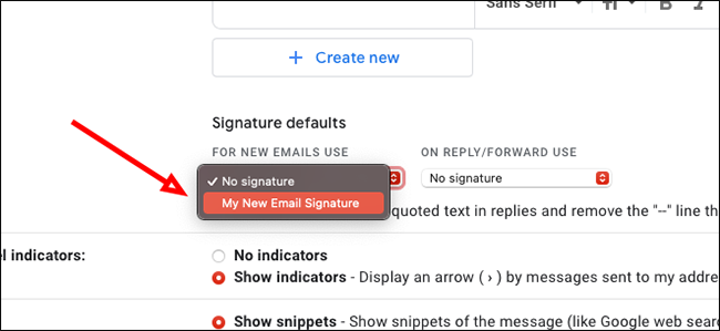 Выберите подпись по умолчанию для новых писем