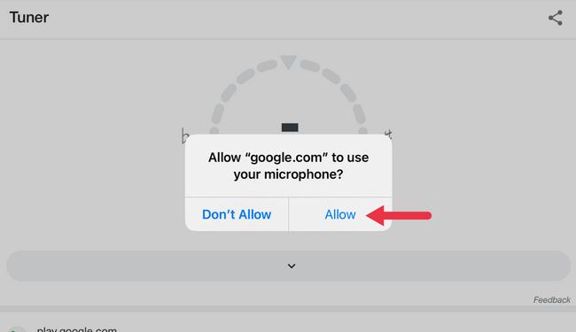 Окно разрешения доступа к микрофону для Google Guitar Tuner