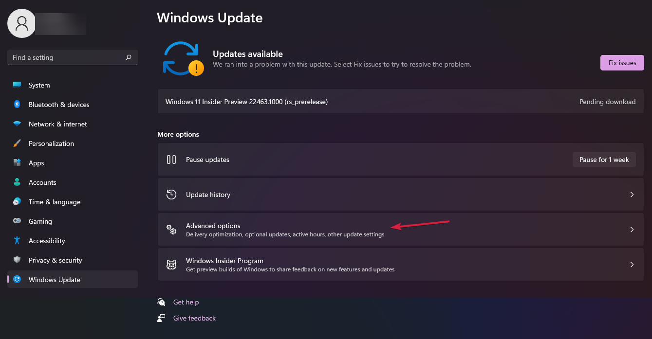 Параметры 'Windows Update' — 'Дополнительные параметры'