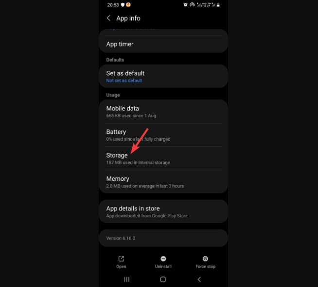 Параметры хранилища приложения Blink