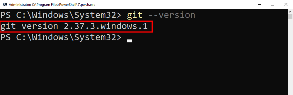 Вывод команды git --version в терминале
