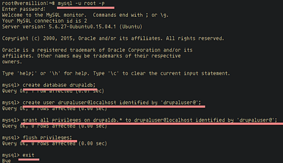 Создание базы данных MySQL для Drupal