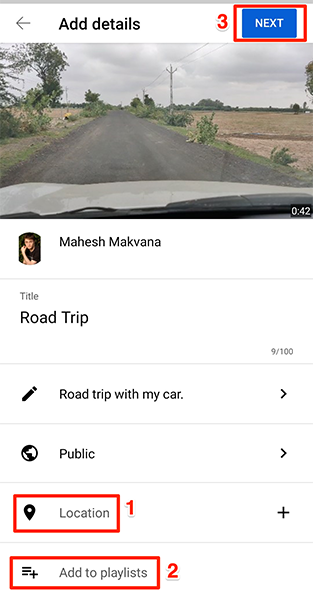 Заполните сведения о видео на странице «Добавить данные» в приложении YouTube.
