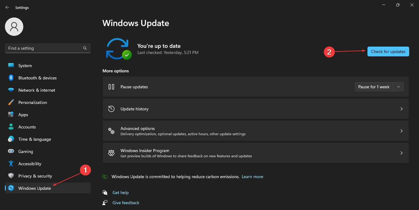 Параметры обновлений Windows — проверка обновлений