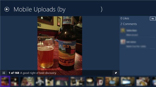 Просмотр фото внутри альбома с большим превью и полосой миниатюр внизу