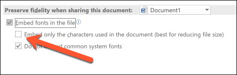 Параметр «Не встраивать общие системные шрифты»