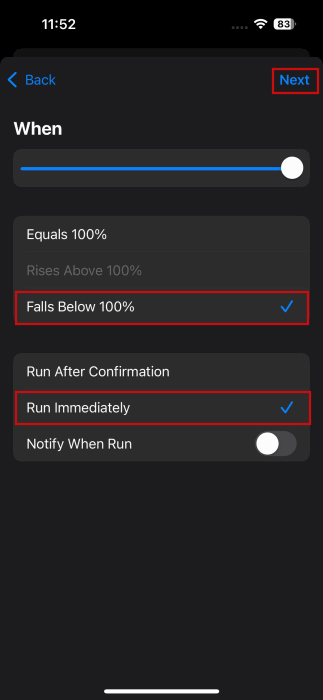 Creating condition for automation in Shortcuts app on iPhone. 