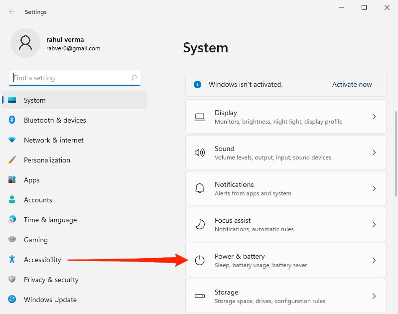 Параметры питания и батареи в Windows 11