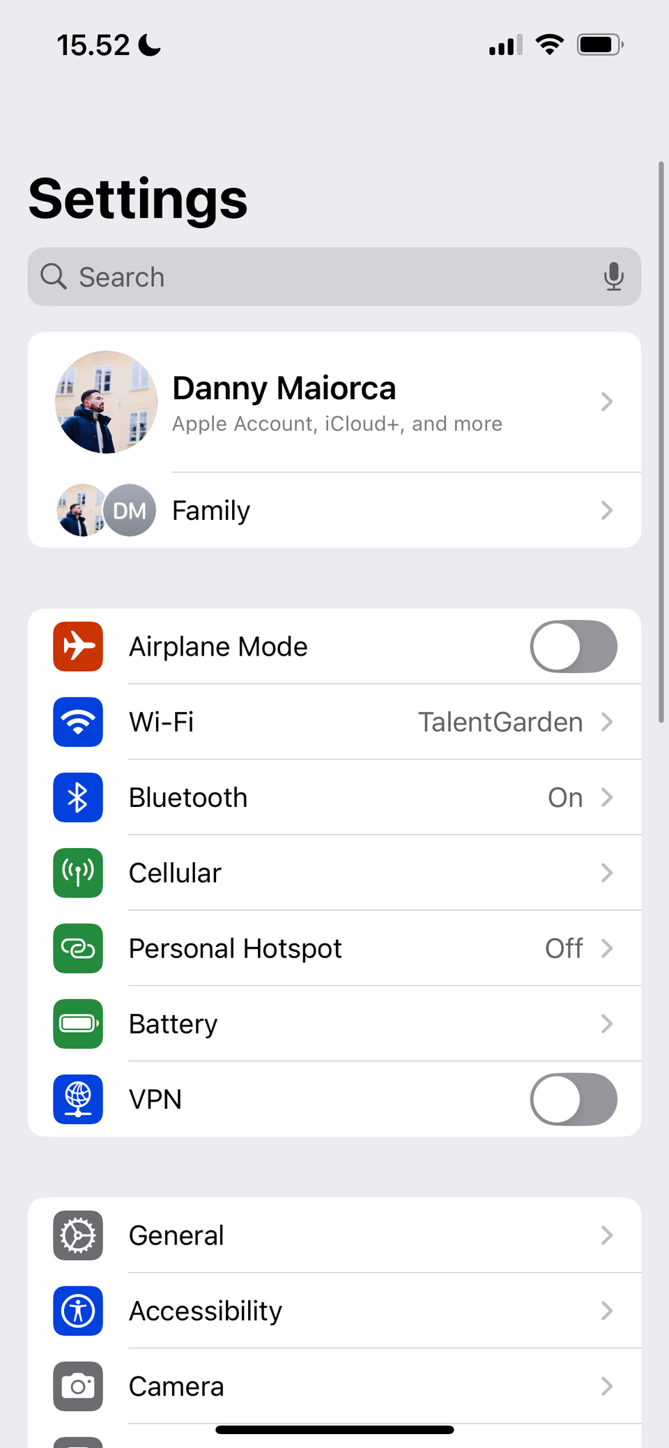 Интерфейс настроек приложения «Настройки» на iPhone