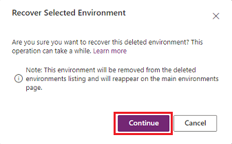 Подтверждение восстановления удалённого окружения