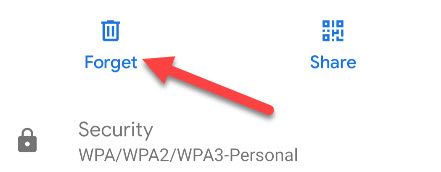 Кнопка Забыть в настройках сети