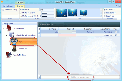 Создание нового пользователя в OnlineVNC
