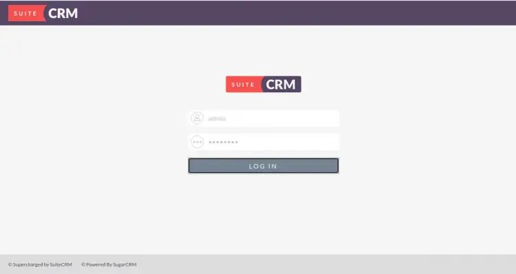 Страница входа SuiteCRM