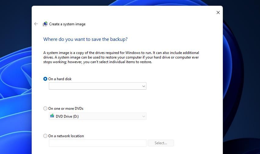 Окно создания образа системы