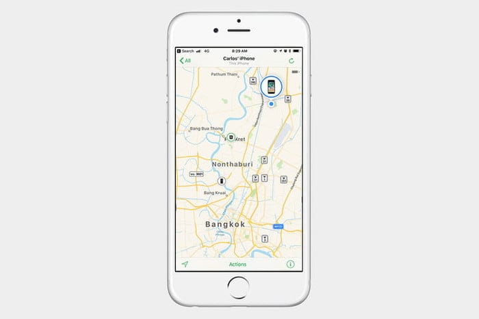 Список устройств в приложении Find My на iOS