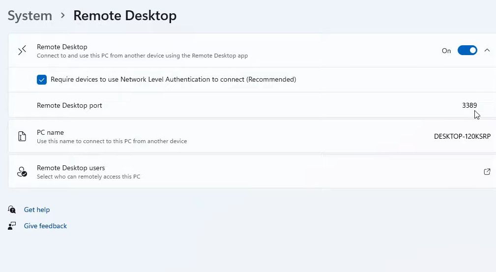 The Remote Desktop option