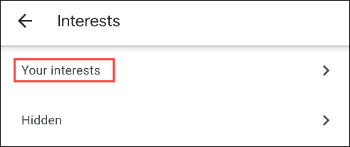 Экран 'Your Interests' — список подписанных и предложенных тем