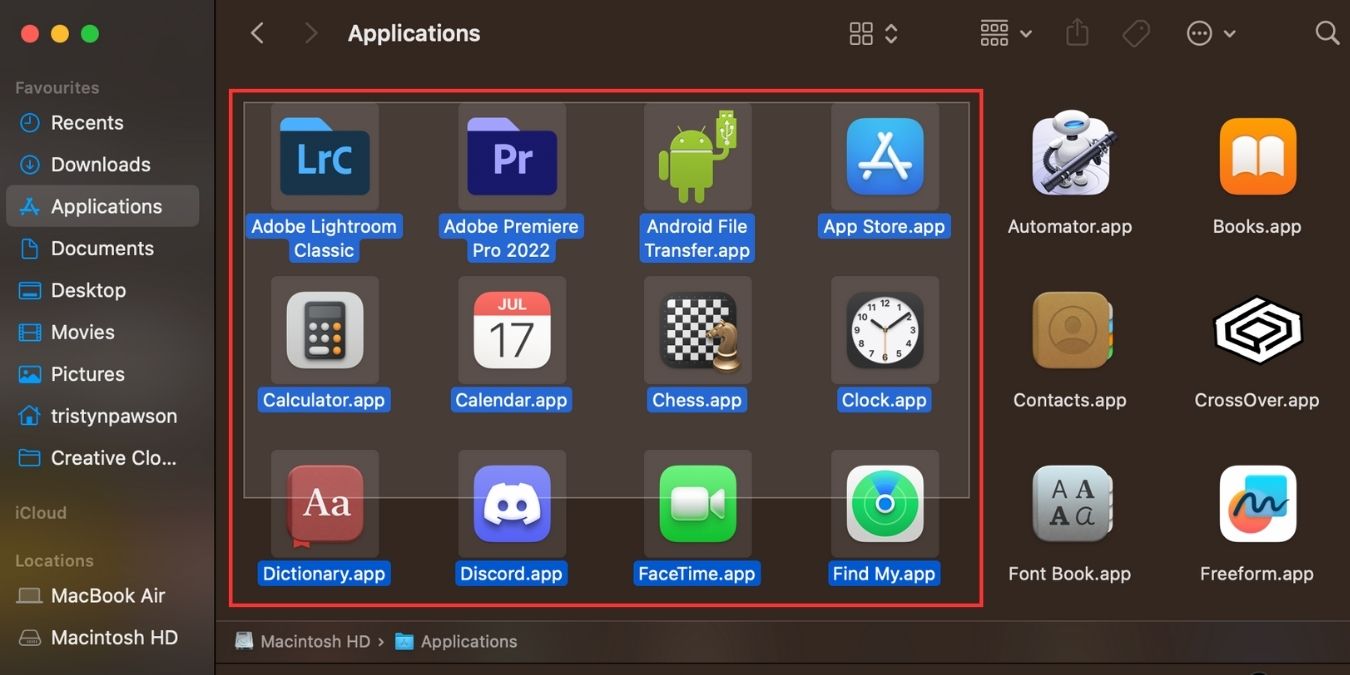 Выделение перетаскиванием мыши или трекпада