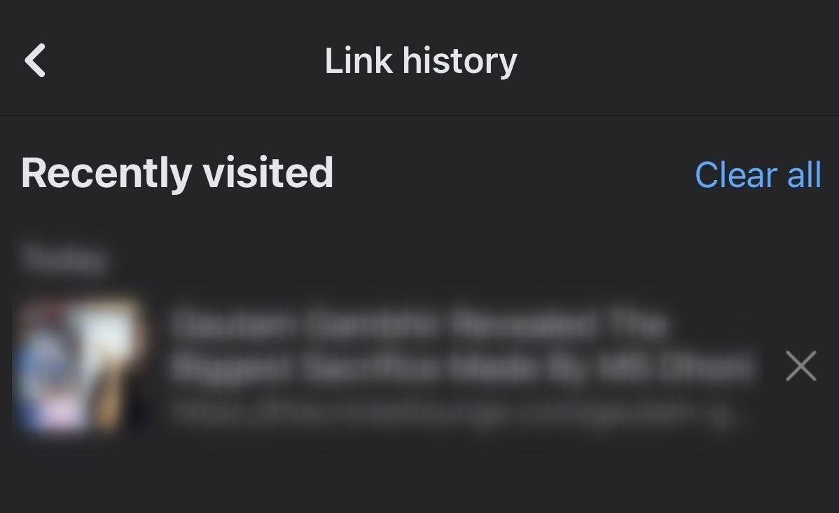 `Link History` showing the previously visited links.