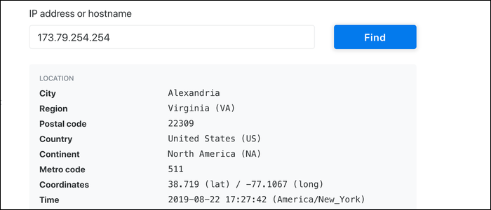 Результат поиска GeoIP на KeyCDN