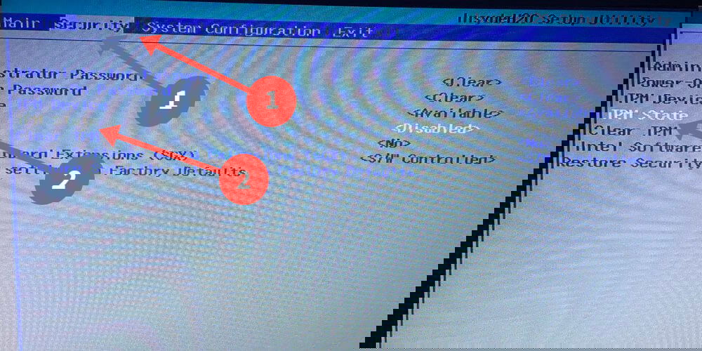 Выбор опции TPM State в BIOS.