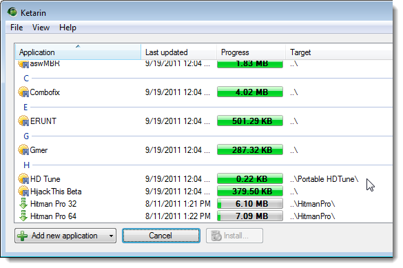 Процесс обновления в Ketarin