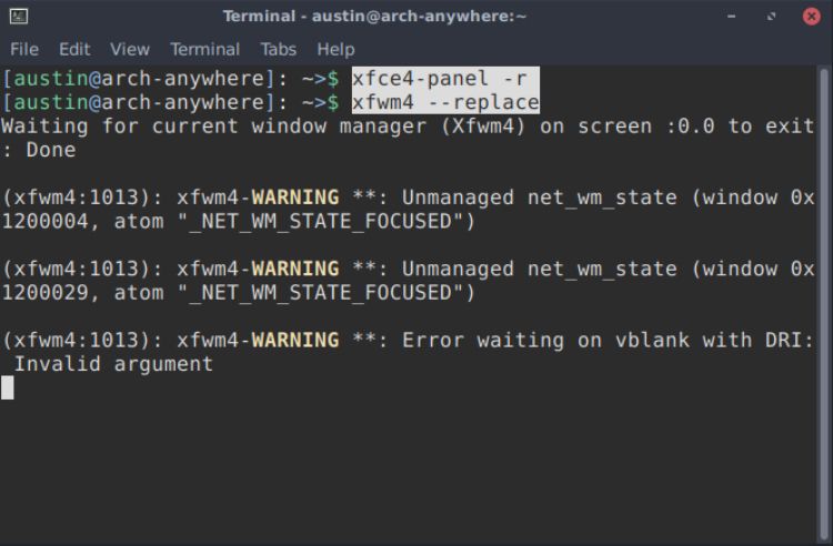 Панели Xfce и окно настроек