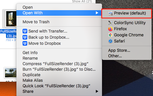 Щёлкните правой кнопкой и в разделе Открыть с помощью выберите Preview.