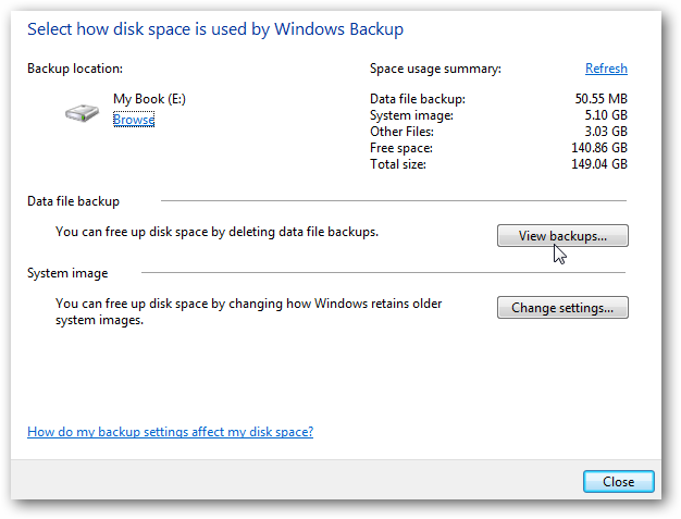 Список доступных резервных копий и периоды