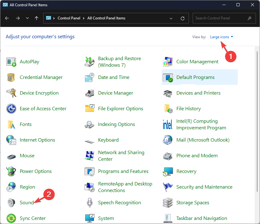 Окно 'Звук' в панели управления — вкладка 'Запись'
