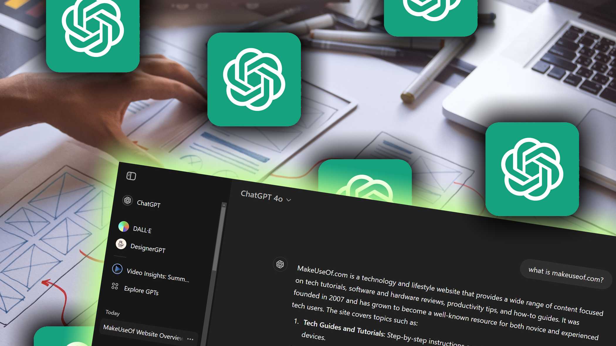 Элементы дизайна пользовательского интерфейса ChatGPT с логотипами OpenAI