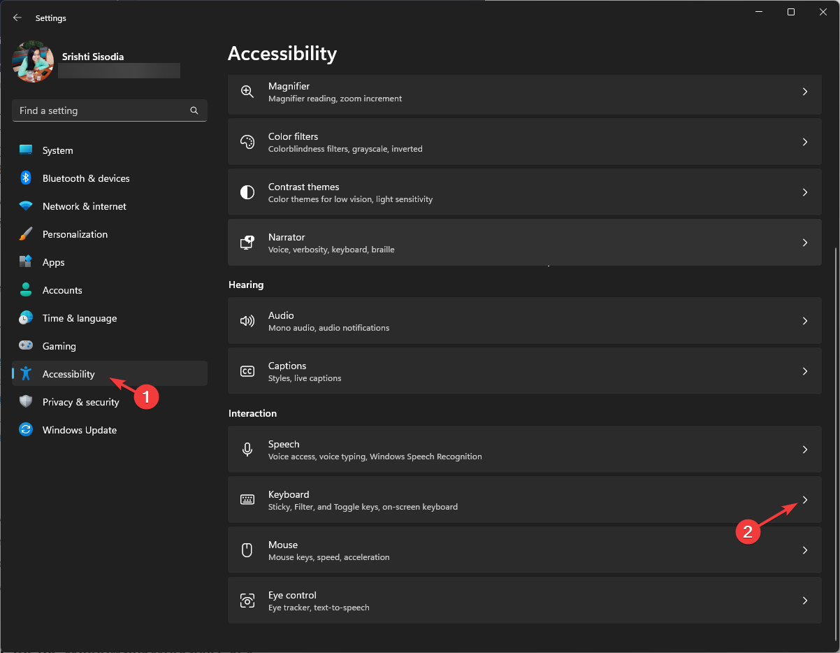 Доступность — клавиатура