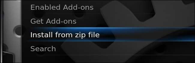 Установка Navi‑X: выбор ZIP‑файла и подтверждение установки