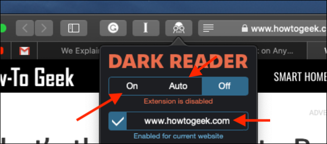 Нажмите, чтобы включить Dark Reader в Safari