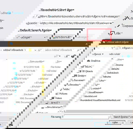 Изображение: добавление XML-файла поисковой системы в Thunderbird