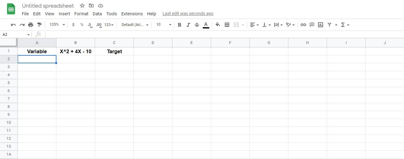 Пример уравнения в Google Sheets