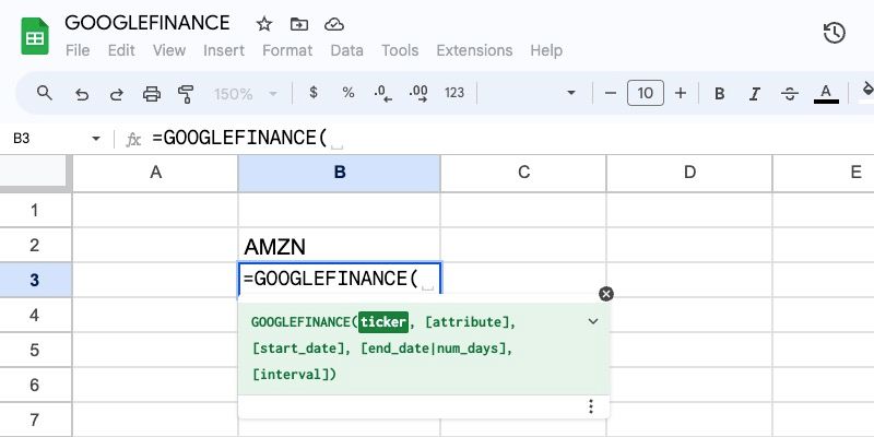 Схема функции GOOGLEFINANCE со всеми аргументами