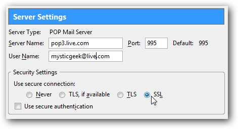 POP3 Einstellungen mit Port 995 und SSL