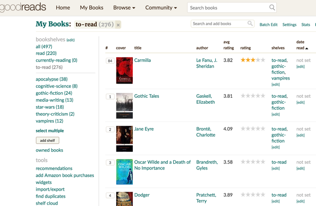 Скриншот списка книг в Goodreads