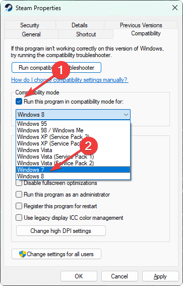 включение совместимости для steam