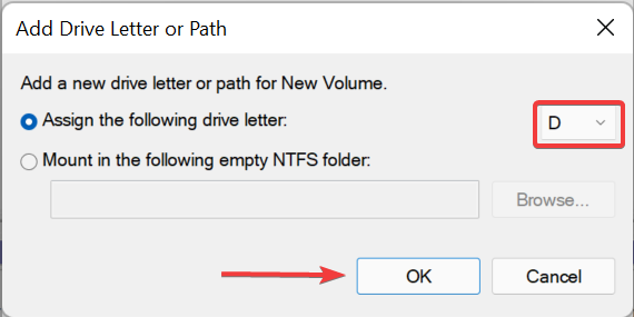 Выбор буквы тома для отображения в Проводнике