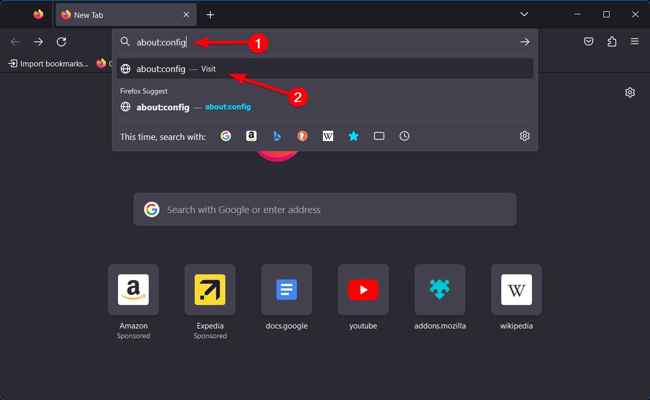 Строка about:config в Firefox