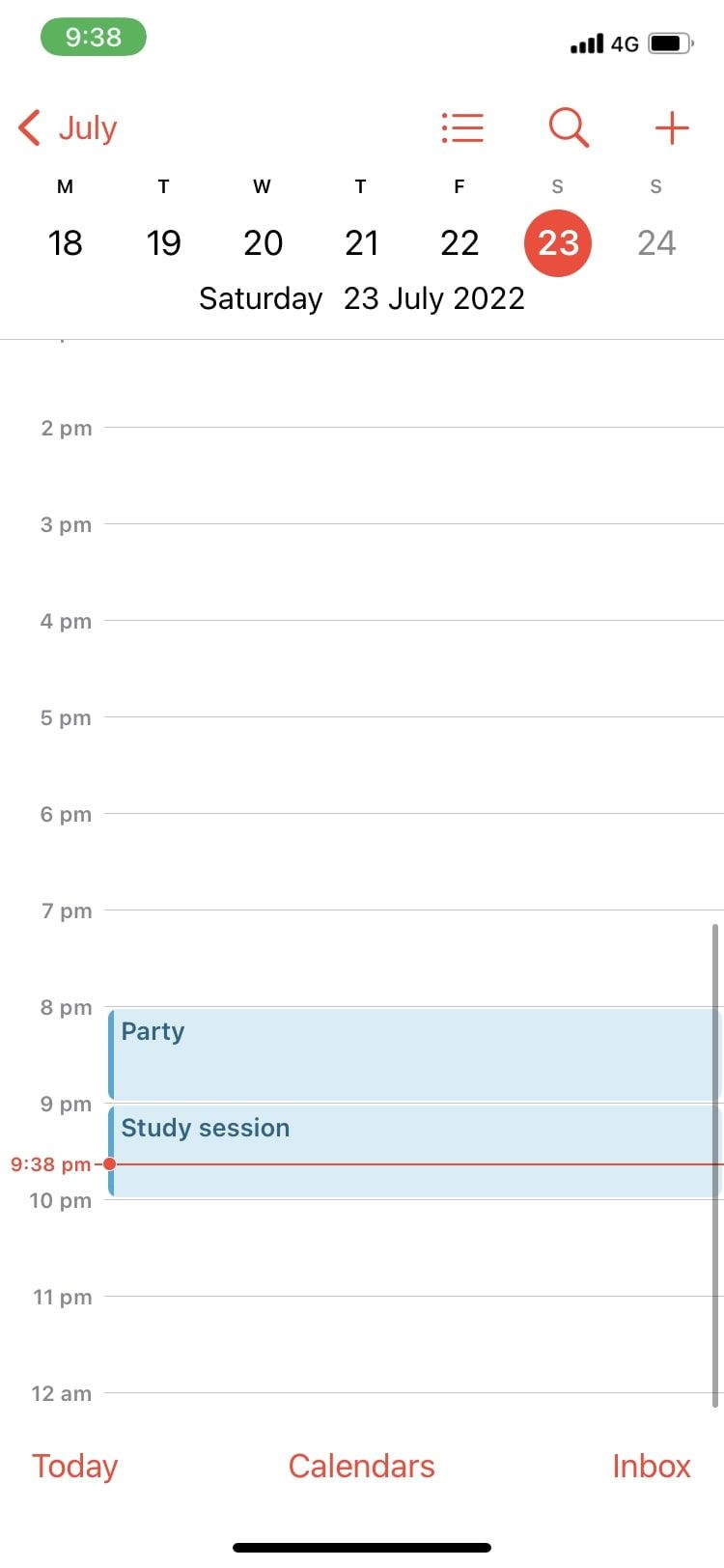 список событий и кнопка поиска в Календаре