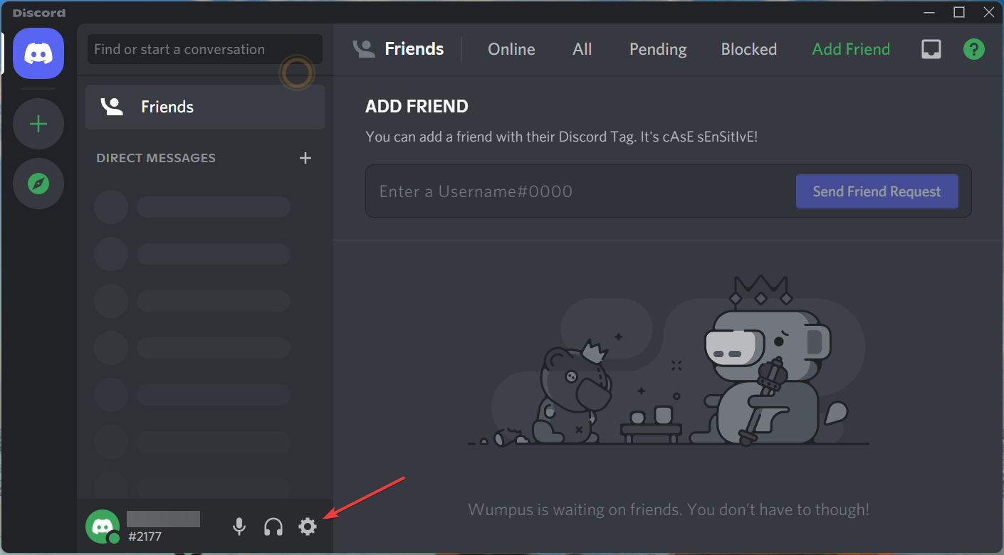 Кнопка настроек пользователя в Discord