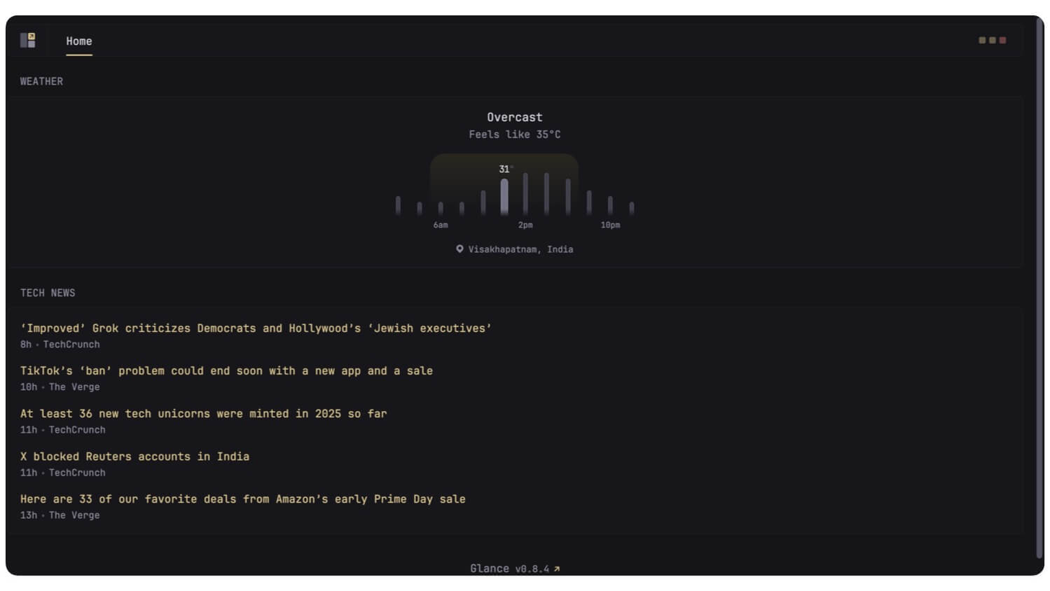 Скриншот панели Glance с несколькими виджетами
