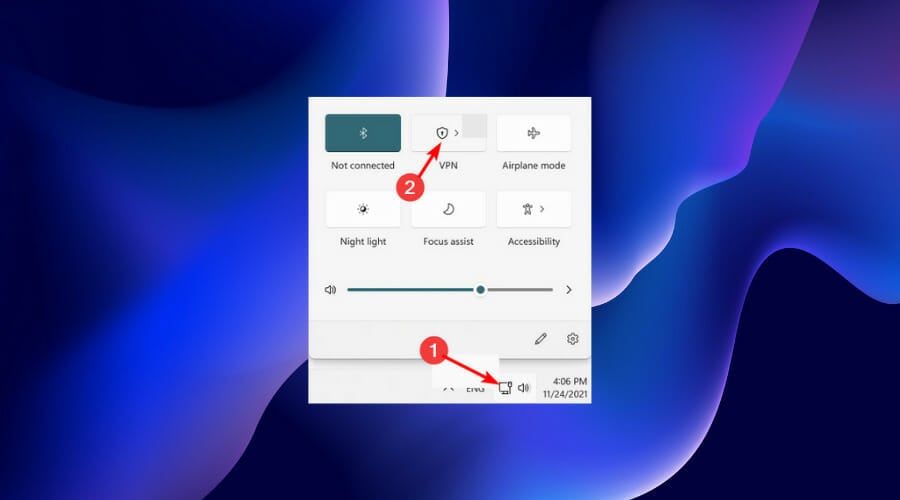 Область уведомлений с иконкой сети в Windows 11