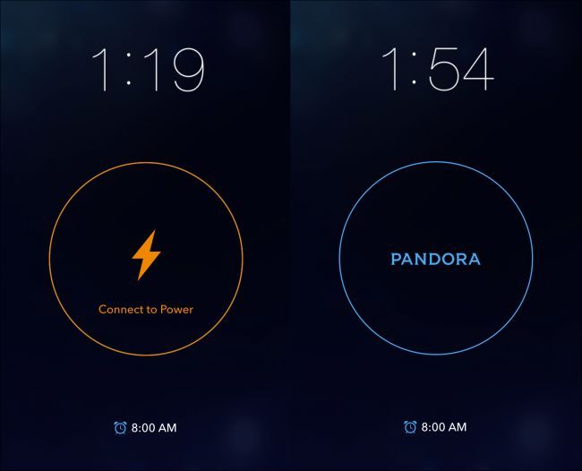 Экран Pandora в режиме будильника с затемнением