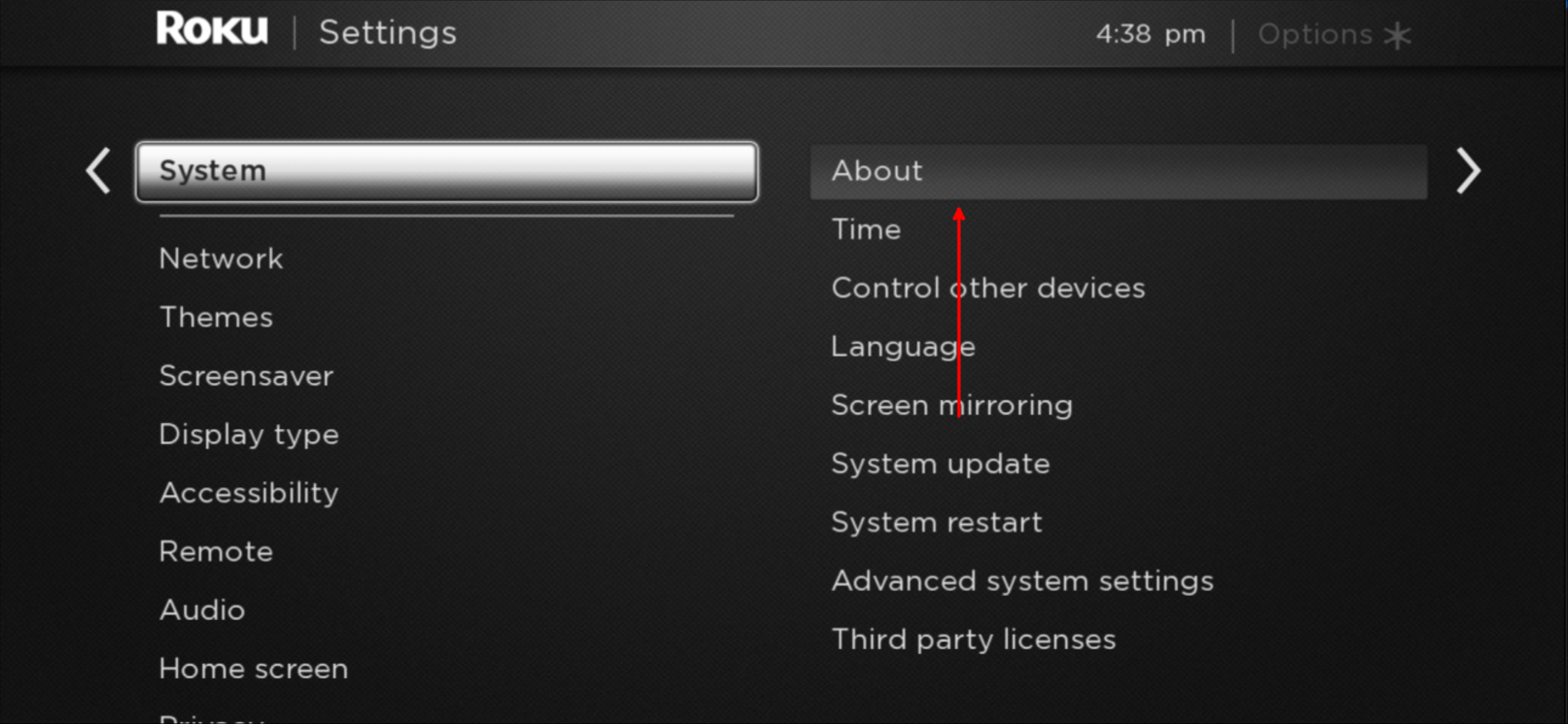 Информация о системе Roku